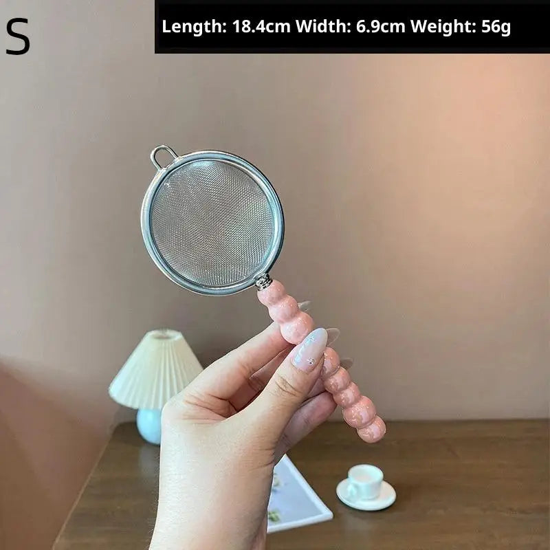 Tea Strainer With Pearl Ceramic Handle Stainless Steel Fine Leak Mesh Sieve Spice Tea Leaf Coffee Filters Teapot Accessories Qme S Pink