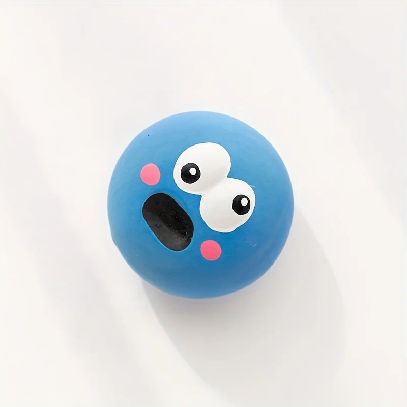 1pcCartoon Big Eye Ball Dog Toy, Durable Rubber Dog Ball Toy WithSound, Pet Grinding Teeth Sound Toy For Dog Interactive supplie Qme Blue