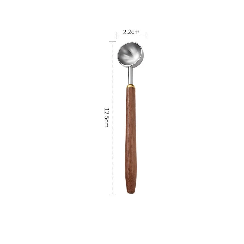 Stainless Steel Coffee Bean Measuring Spoon Wooden Handle Scoop Qme S