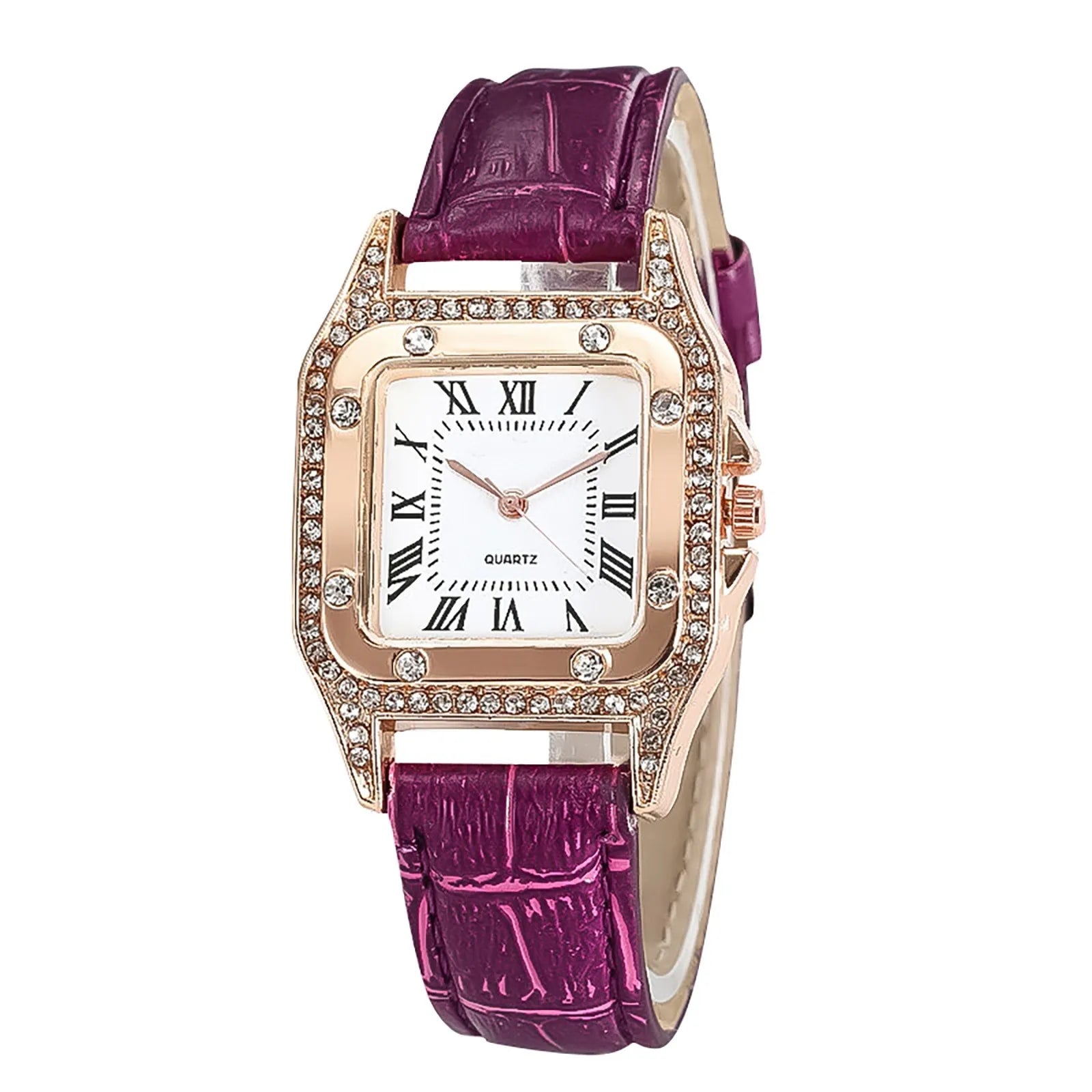 Top Brand Elegant Women Leather Strap Watch Casual Ladies Quartz Wristwatch Female Bracelet With Watch Set Clocks Reloj Mujer Qme PURPLE