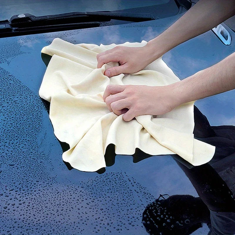 Chamois Cloth For Car Drying Towel Shape Real Leather Washing Cloth Cleaning Towel Car Wipes, Cleaning Cloth For Glasses (Lens) Qme YELLOW Rule 1pc