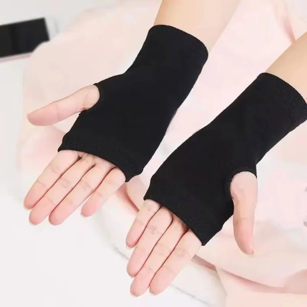 Women Short Fingerless Gloves Cosplay Mitten Unisex Oversleeve Arm Qme black one size