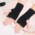 Women Short Fingerless Gloves Cosplay Mitten Unisex Oversleeve Arm Qme black one size