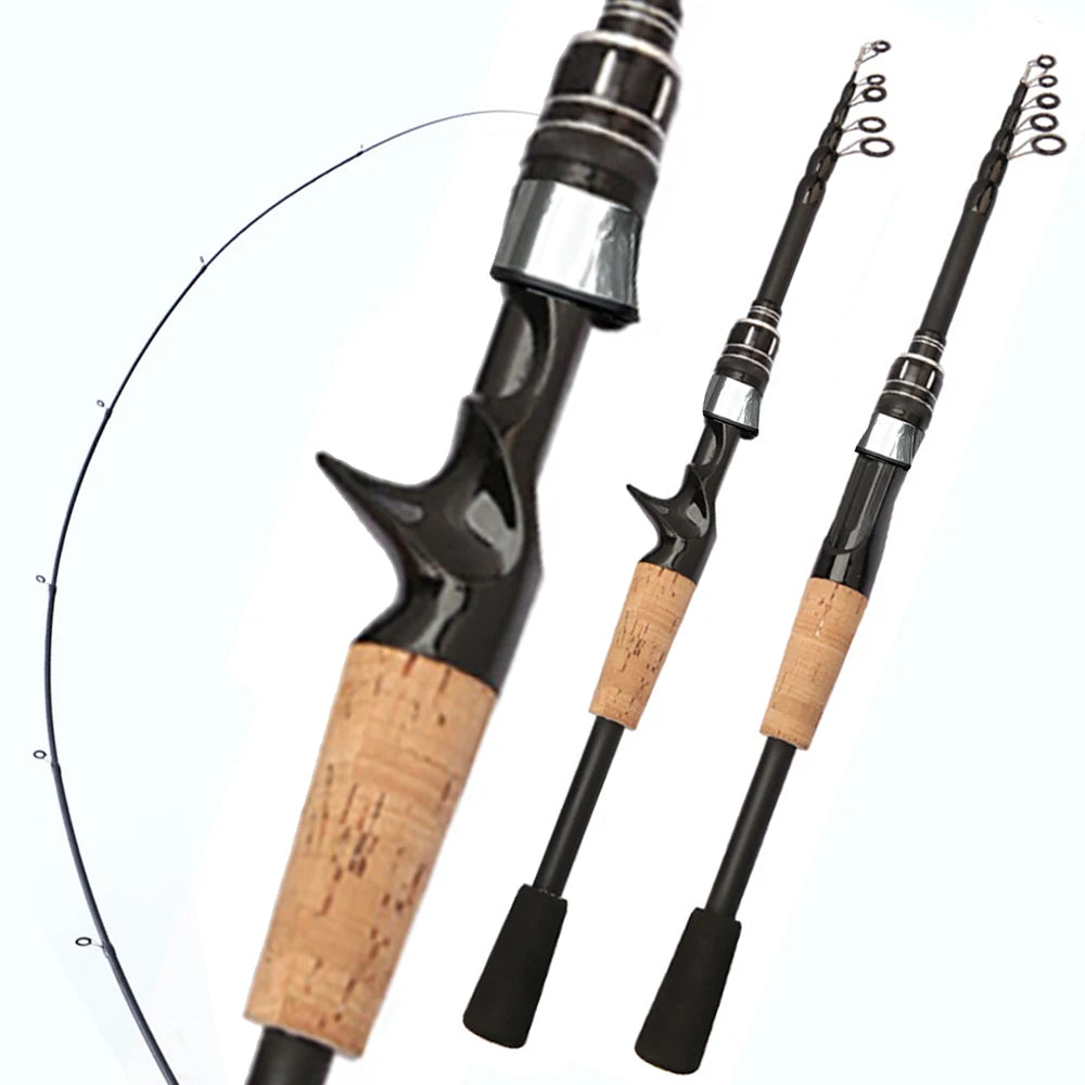 Telescopic Lure Rod 1.5M 1.8M 2.1M 2.4M Carbon Spinning Rod Baitcasting Fishing Pole 8g-25g Wooden Handle Casting Fishing Tackle Qme