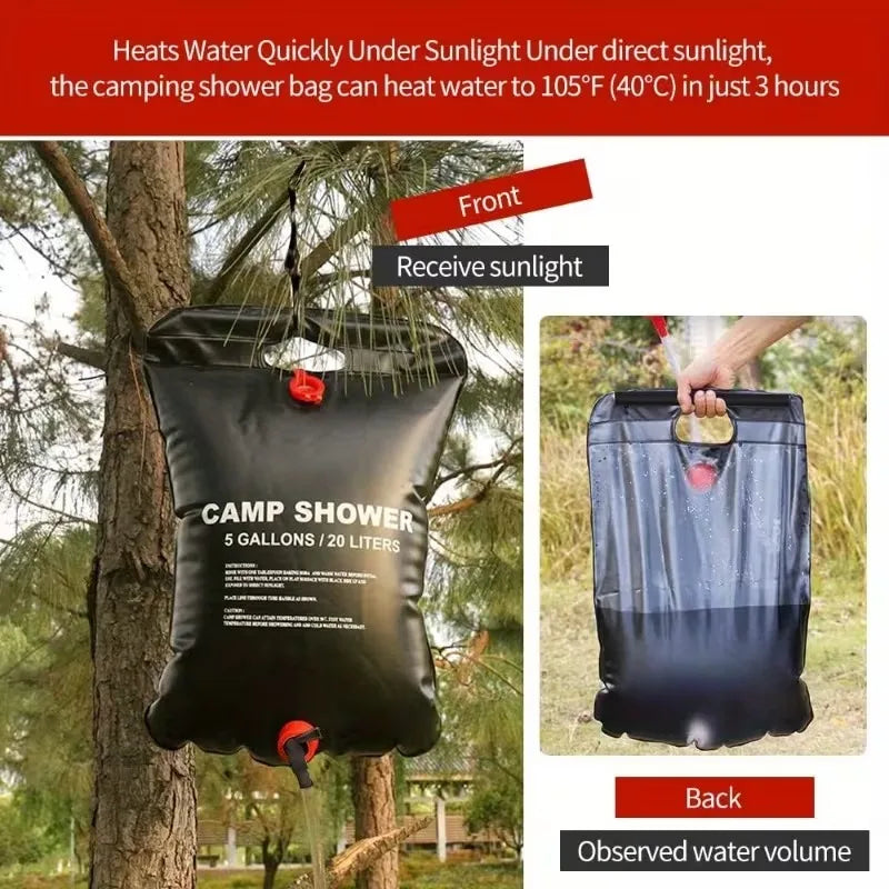 1Pc 20L Foldable Solar Shower Bag Outdoor Bath Water Bag Camping Sun Compact Heated Water Shower Bags Scrubbing Pool Accessories Qme