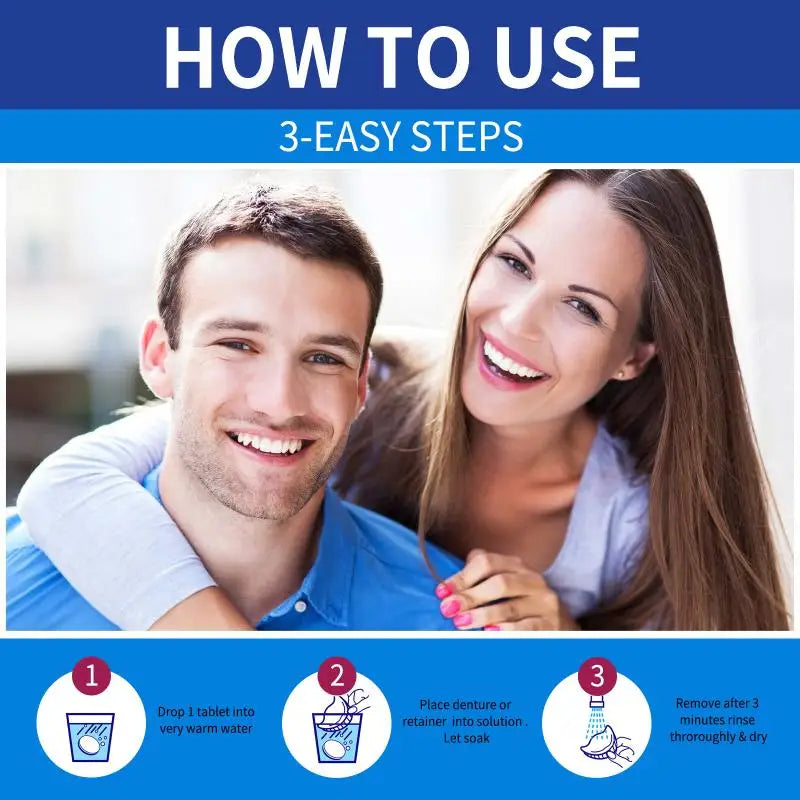 Multipack Denture Cleaning Tablets Teeth Brightening Freshen Breath Qme