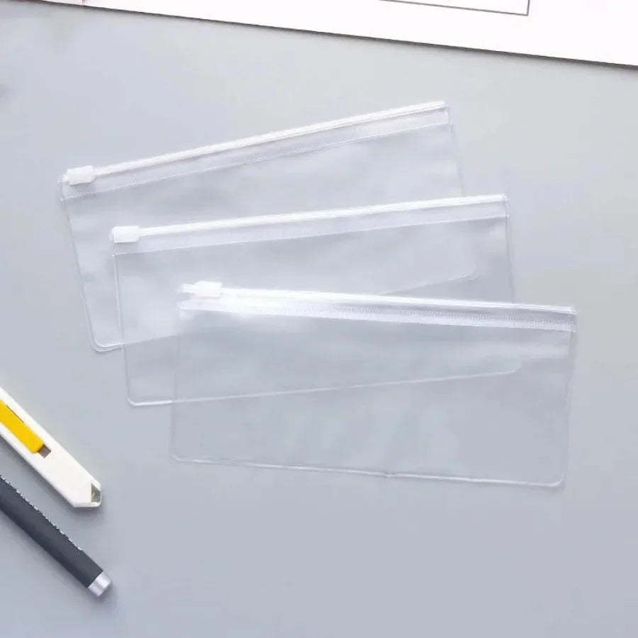 Stationery Packaging Zipper Bags Wholesale Home School Pencil Rubber Eyeglasses Ruler Storage Thicken Resealable PVC Zipper Bag Qme 10pcs