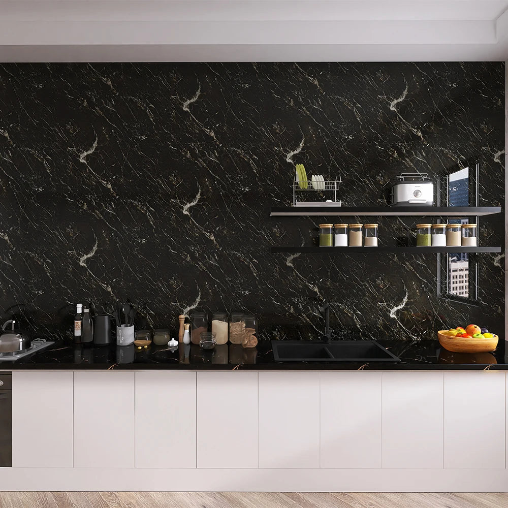 Self Adhesive European Style Marble Pattern Wall Sticker Heat Resistant Moisture Proof Wallpaper for Bedroom Living Room Kitchen Qme