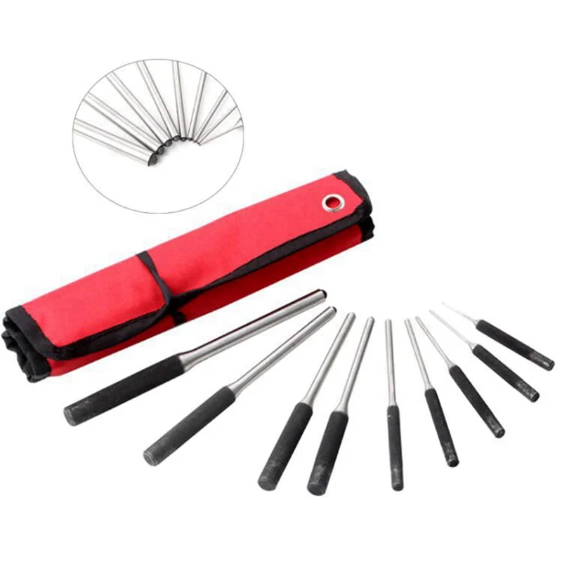 A02F-9-Piece Steel Multi-Size Round Heads Pin Impact Set Professional Hollow End Driver Chisel Tool Qme