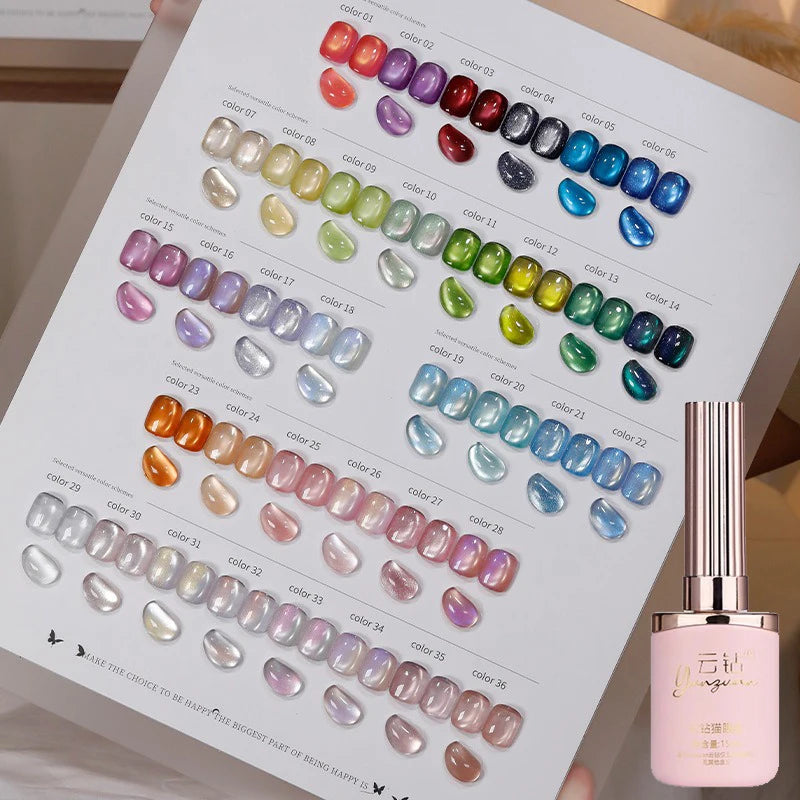 36 Colors Cat Eye Gel Polish Set, 15ml Magnetic Soak Off UV LED Gel Nail Kit, Fine Nano Pigment Shimmer Nail Art Manicure Qme
