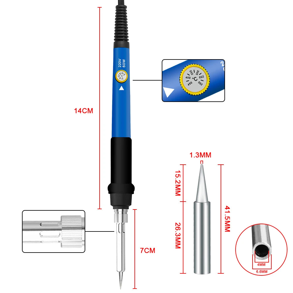 60W Soldering Iron Adjustable Temperature Electric Solder Rework Qme