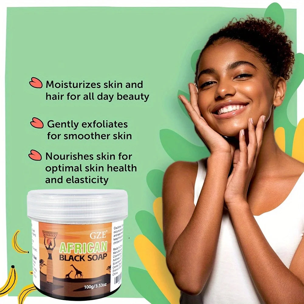 2 Pack GZE African Black Soap 3-in-1 Face, Hair, and Body Cleanser - Deeply Cleanses and Moisturizes Skin and Hair - Handmade Qme