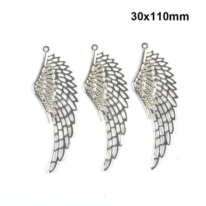 10Pcs Angel Wings Filigree Wraps Connectors For Making DIY Jewelry Accessories Findings Metal Crafts Scrapbook Home Decor yk0907 Qme 30x110mm-Silver-2