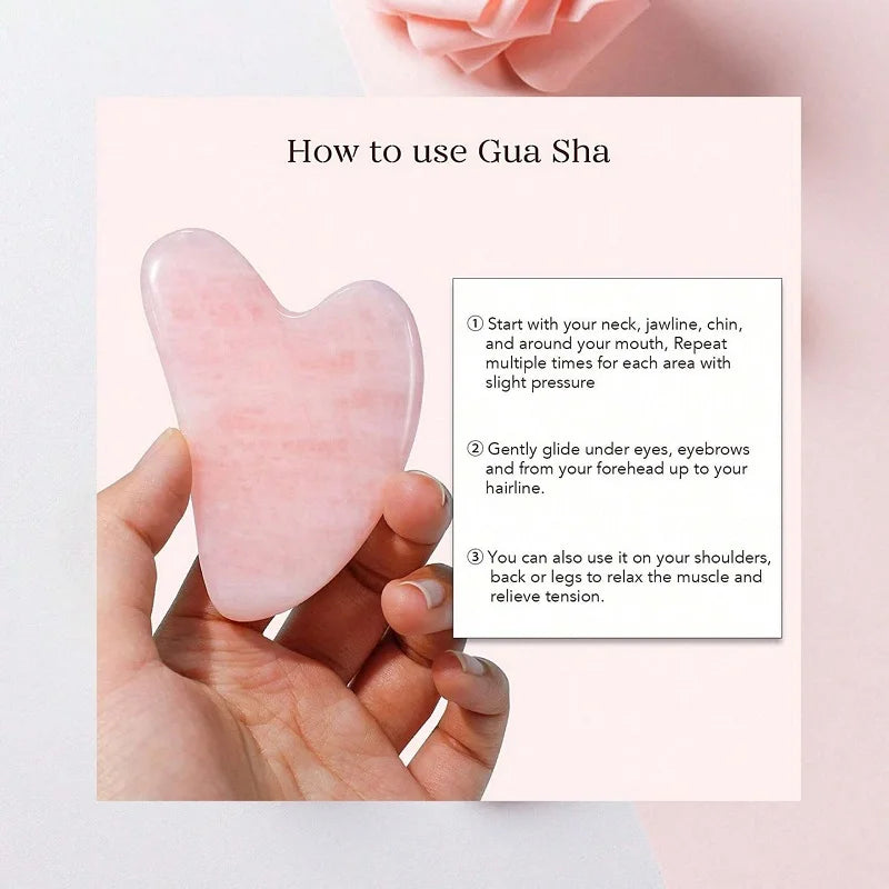 Heart Guasha Stone Face Rose Natural Jade Massage Tool Chin Nose Qme