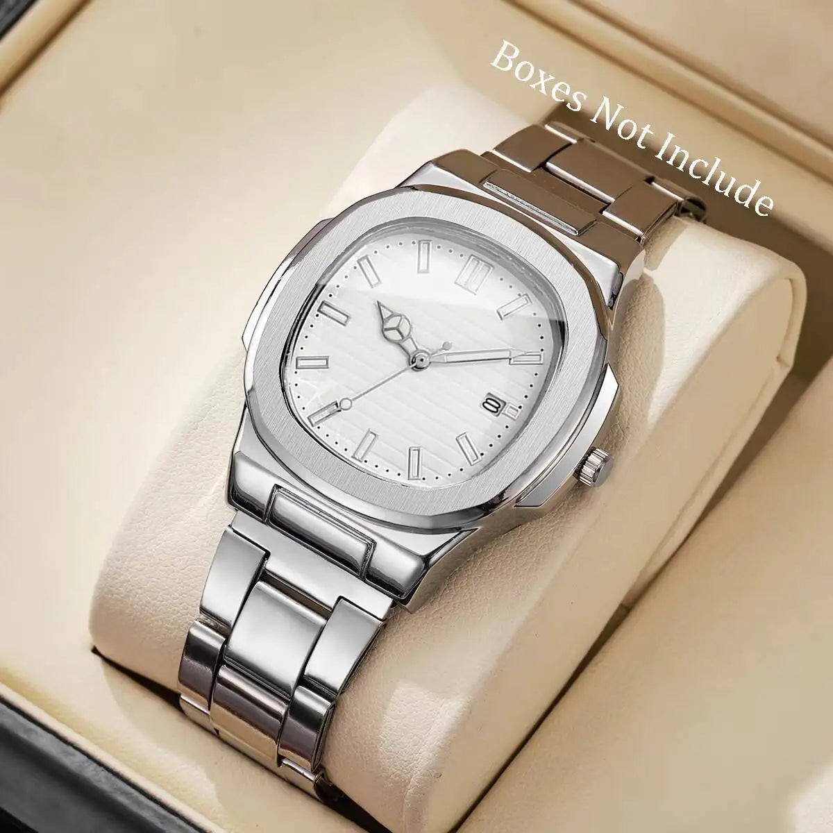 2026 2026 new square sports calendar steel band watch men's steel band quartz watch Qme White Without Box