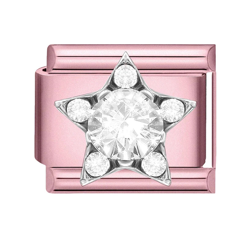 2025 Women Zircon Moon Pearl Stars Heart Butterfly Bow Pendant Italian Charm Links Fit 9mm Stainless Steel Bracelet DIY Making Qme Style 10