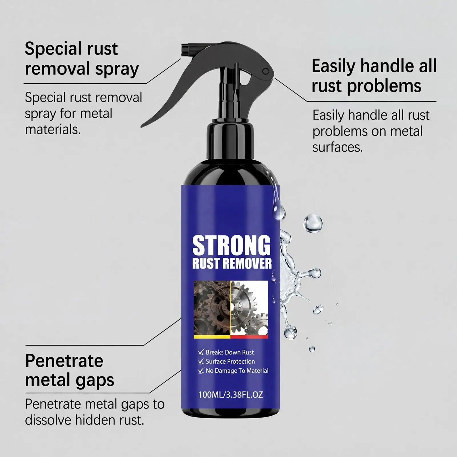 NEW Rust Remover 100ml Metal Cleaner Spray Rust Dissolver For Kitchen Garage Workshop Outdoor Equipment Home Appliance Car Qme