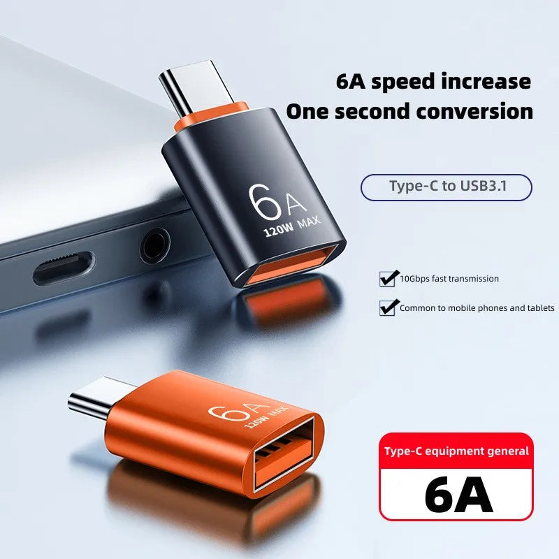 OTG Type C To USB Adapter Data Transmission 120W 6A Type C Male To USB Female for Macbook Laptop/ Xiaomi /Samsung USBC Adaptador Qme