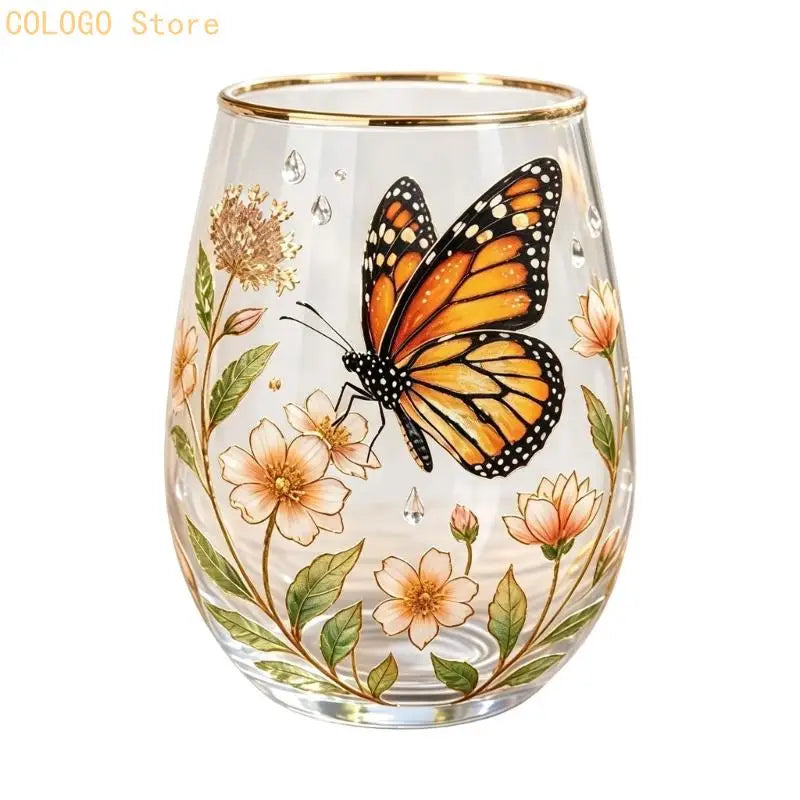 Rounded Clear Glass Cup Meal Service Stemless Beverage Juice Water Qme orangeButterfly CN