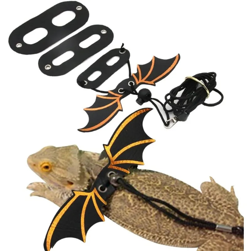 Adjustable ambergris harness, 3 sizes of leather wings, suitable for safe walking of ambergris reptiles on tree leaves Qme