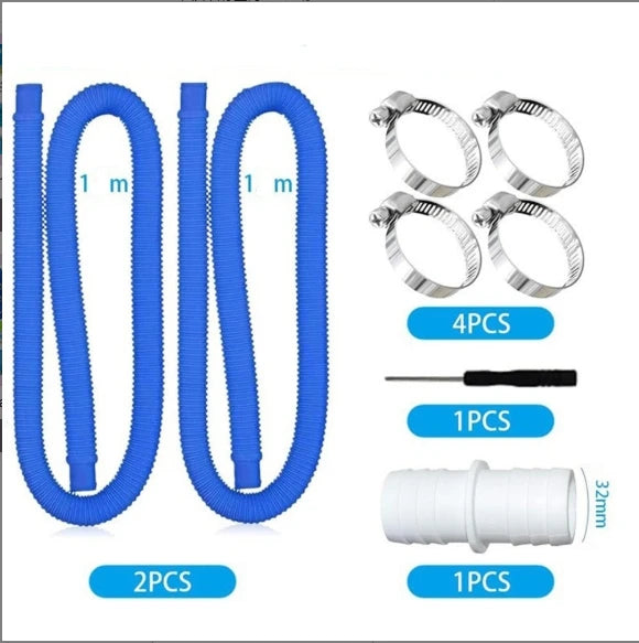 32mm Pool Hose Set With Metal Fastening Rings For Above Ground Pool System Compatibility With Pump Filter And Heating Units Qme B