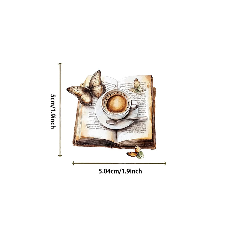Retro Coffee Theme Clip Stickers Aesthetic Waterproof PET Transparent Qme