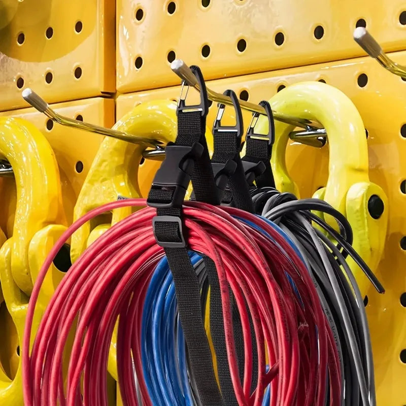 45cm Black Adjustable Extension Cord Organizer Heavy-Duty 3-Axis Buckle Storage Strap for Workshop Garage Cable Management Qme