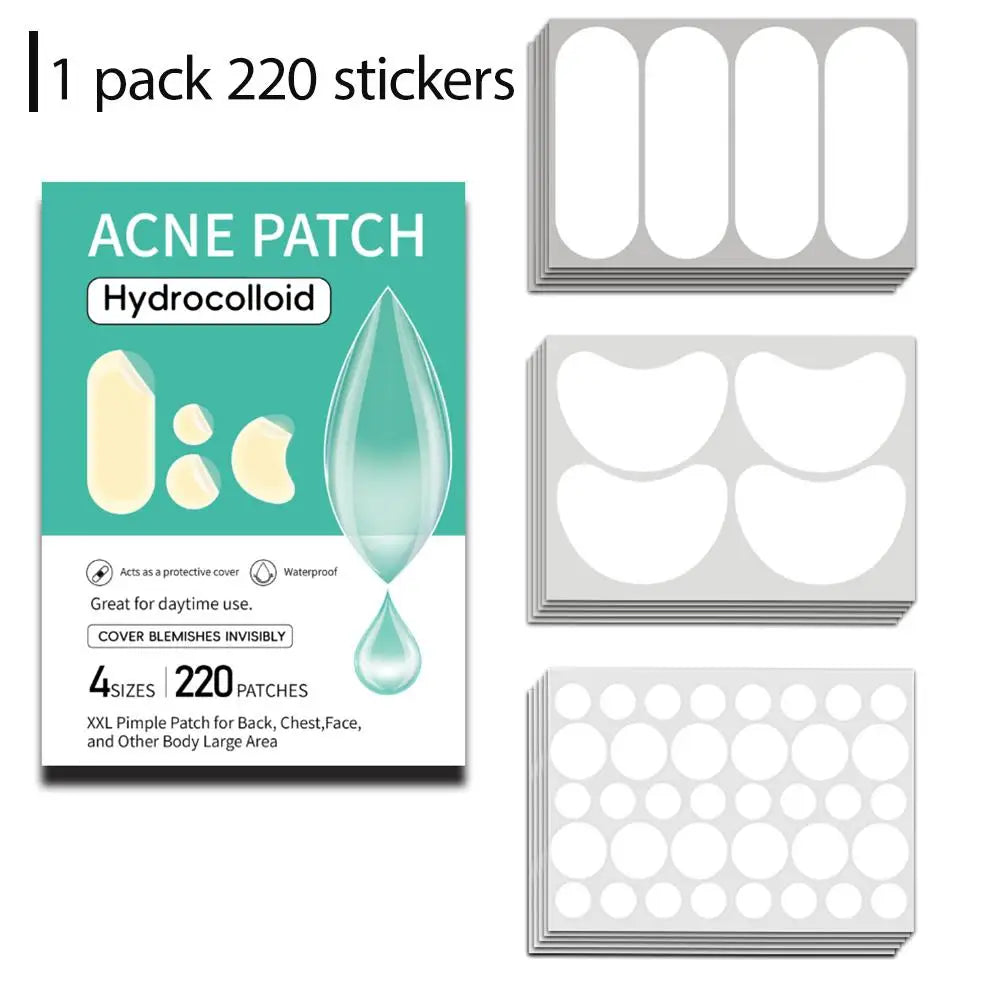 Large Pimple Patches Bulk Face 5 Sizes Hydrocolloid Acne Covering Qme 220pcs