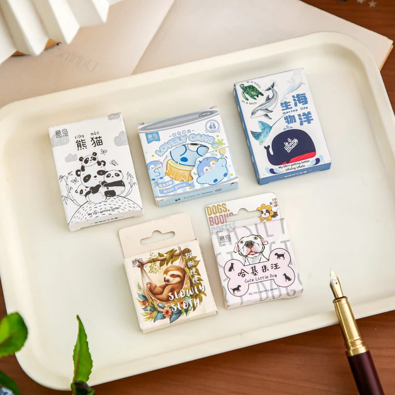 Cute Animal Sticker Pack with Panda, Dog, Penguin & Sea Creatures, Clearance Stickers for Collage,Notebooks & Water Cups Qme