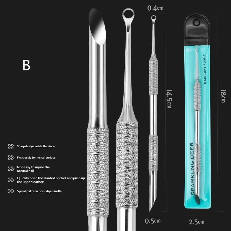 Double-ended Nail Beveled Head Cuticle Pusher Remover Stainless Steel Qme B