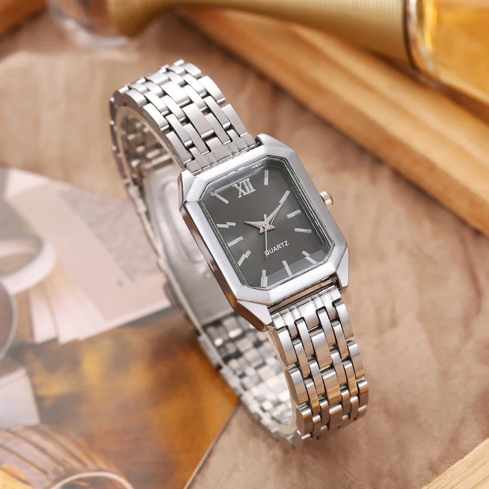 New Trendy Square Women's Watch Gold Watch Women's Watch Steel Belt Women's Watch 1pcs Qme 2