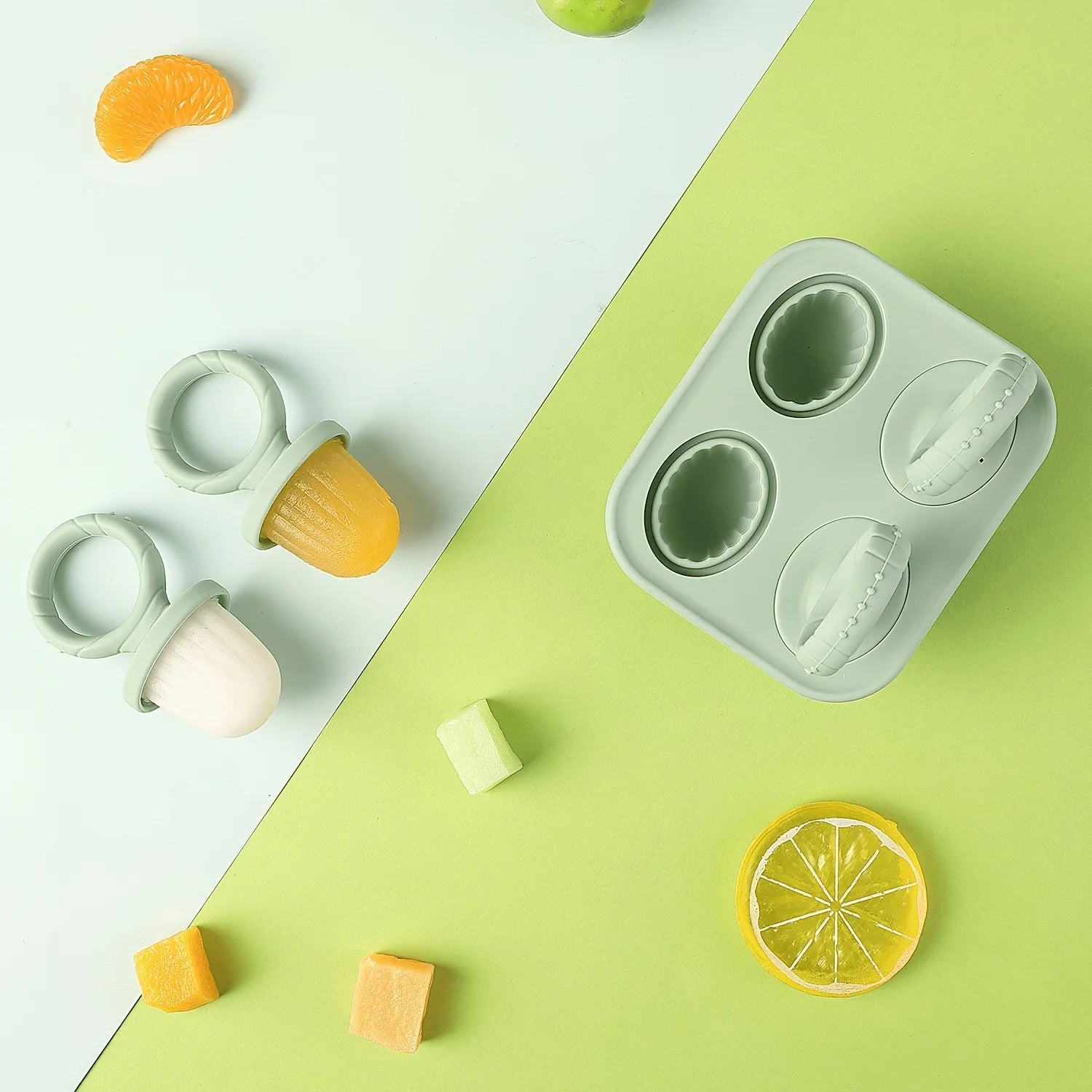 4-Pc Cube of Ice Popsicle Mold, Food Silicone Ice Cream Bar Mold Qme
