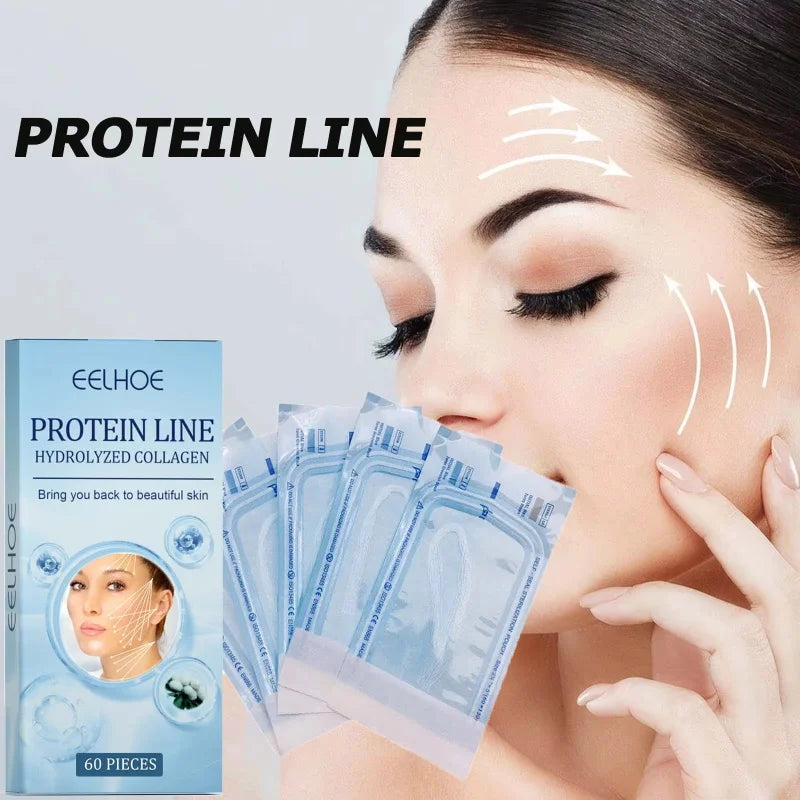 60Pcs Gold Protein Line Fade Wrinkle Firming Facial No Needle Absorbable Smoothing Hydrolyzed Collagen Thread Serum Qme