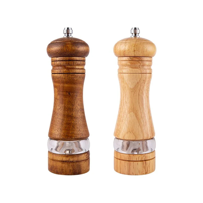 A 6 Inch Acrylic Pepper Mill Ceramic Core Grinder, Rubber Wood Double Hole Tray & Small Wood Spoon Spice Seasoning Set Qme
