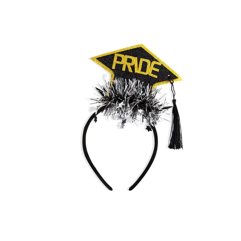 Celebrate Graduation Headband Non-slip Shiny Doctor Hat Hair Hoop with Tassels Glitter Graduation Cap Hairband Party Favors Qme Style 3