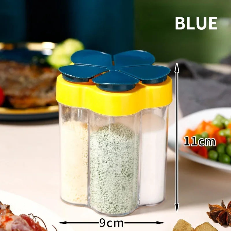 5 In 1 Seasoning Jar Plastic Container Seasoning Bottle Spice Organizer Outdoor Camping Seasoning Container Kitchen Gadget Sets Qme blue