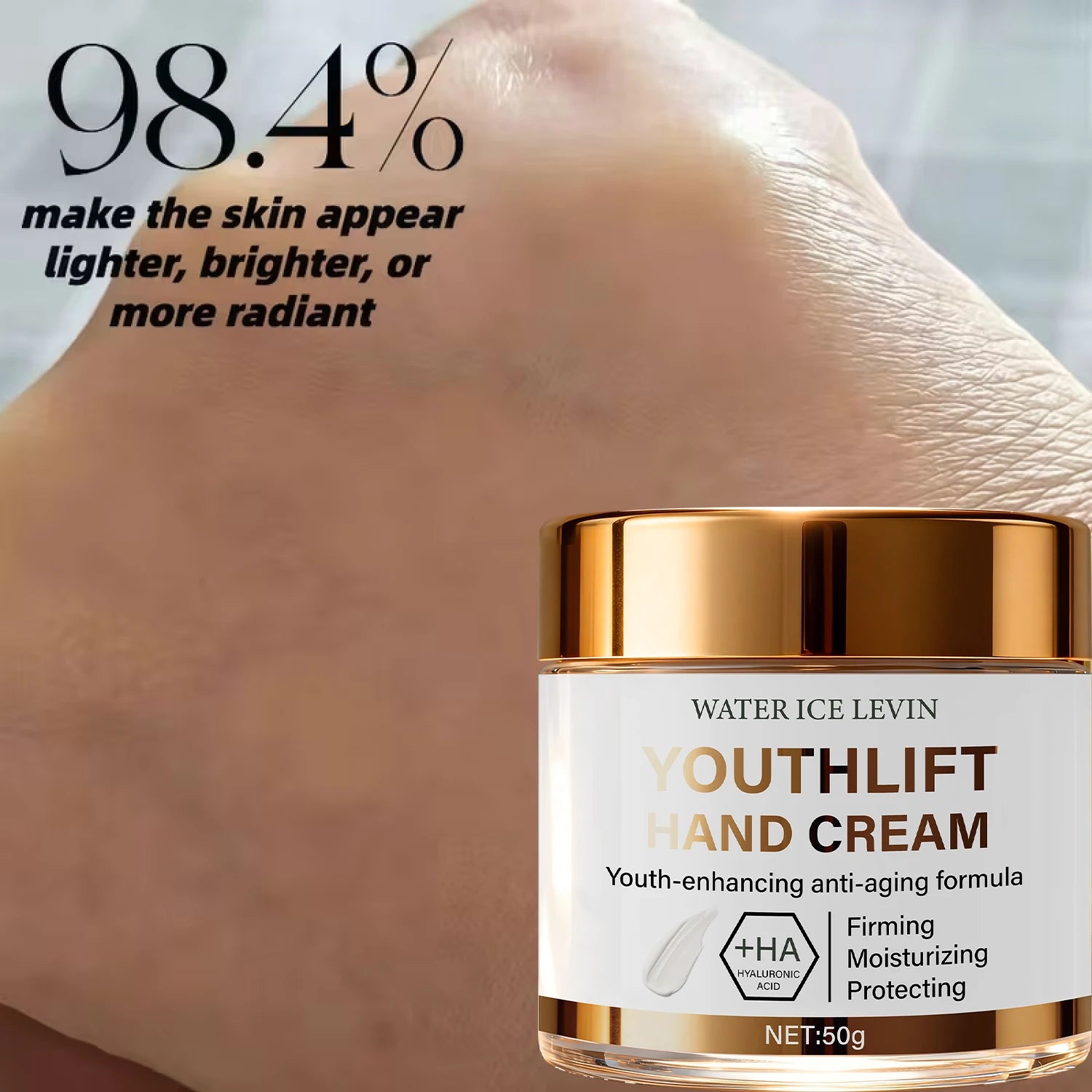 YouthLift Anti-Aging Hand Cream with HA & Retinol for Firming, Moisturizing & Protecting Mature Skin. Qme