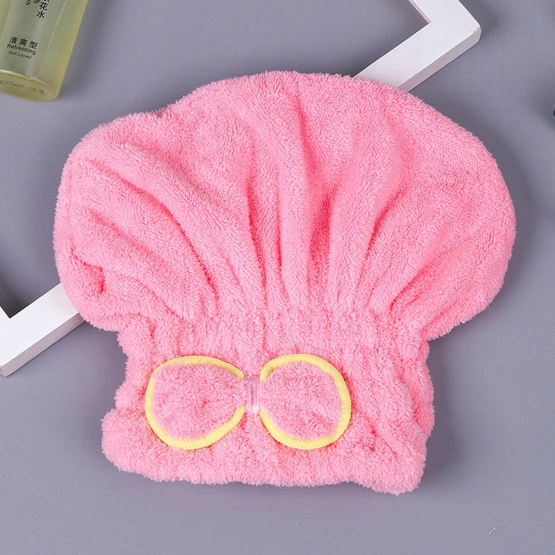 Microfibre Quick Hair Drying Bath Spa Bowknot Wrap Towel Hat Cap Qme Pink