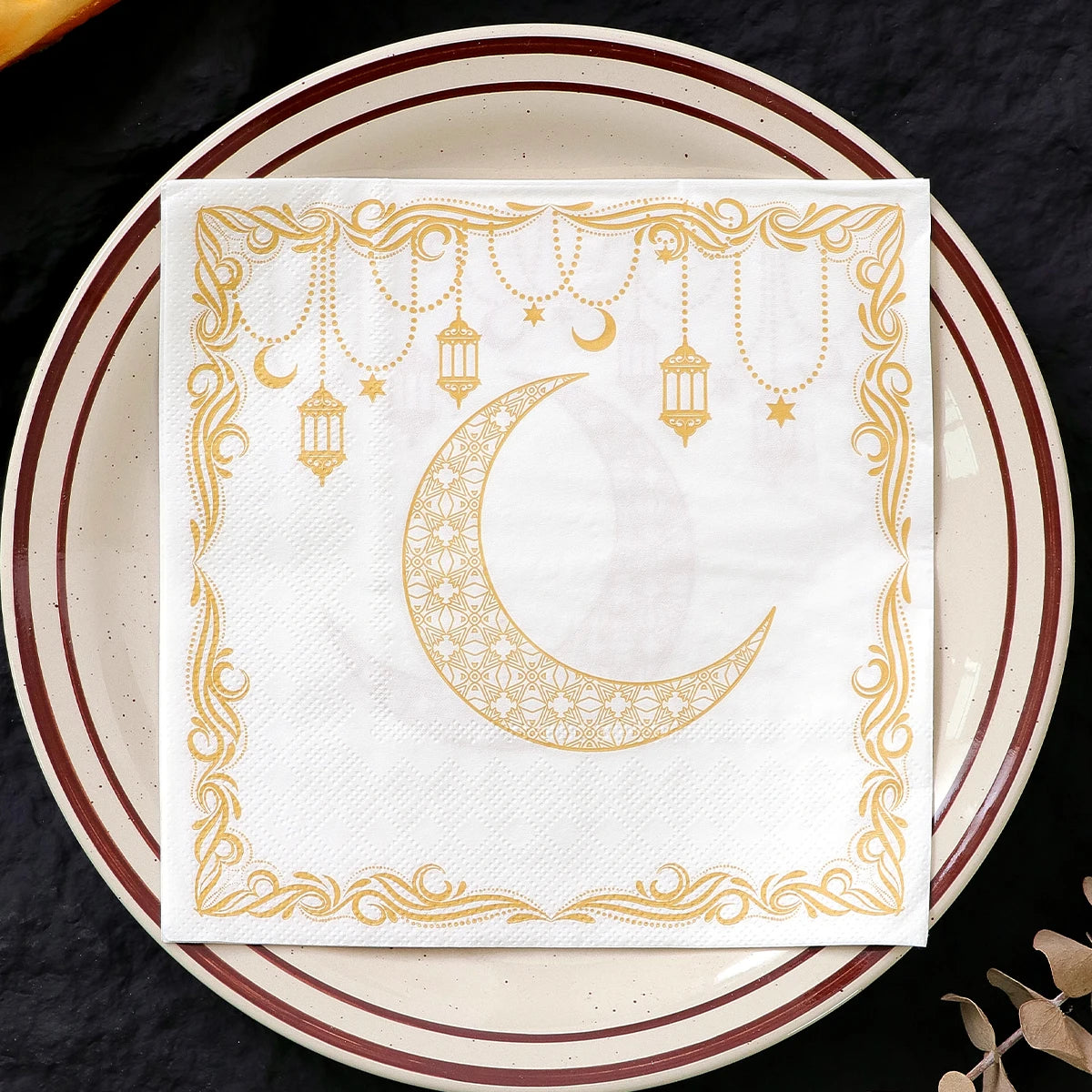 20 Elegant Disposable Ramadan Party Napkins Featuring a Yellow Moon Lantern Design, Perfect for Eid Celebrations, Home, Kitchen Qme