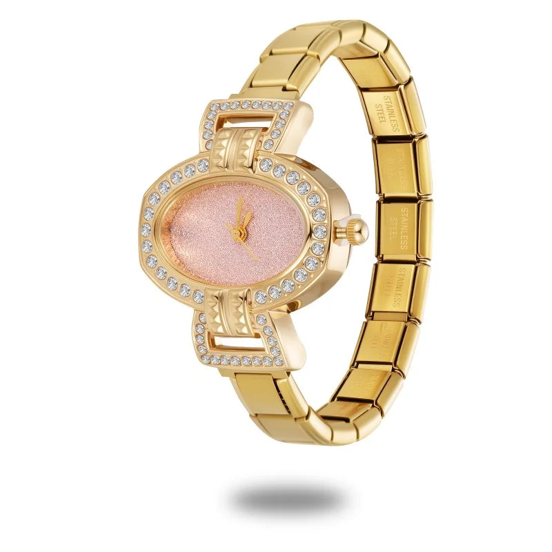 Women's Men's DIY Width Italian Elastic Charm Stainless Oval Watch