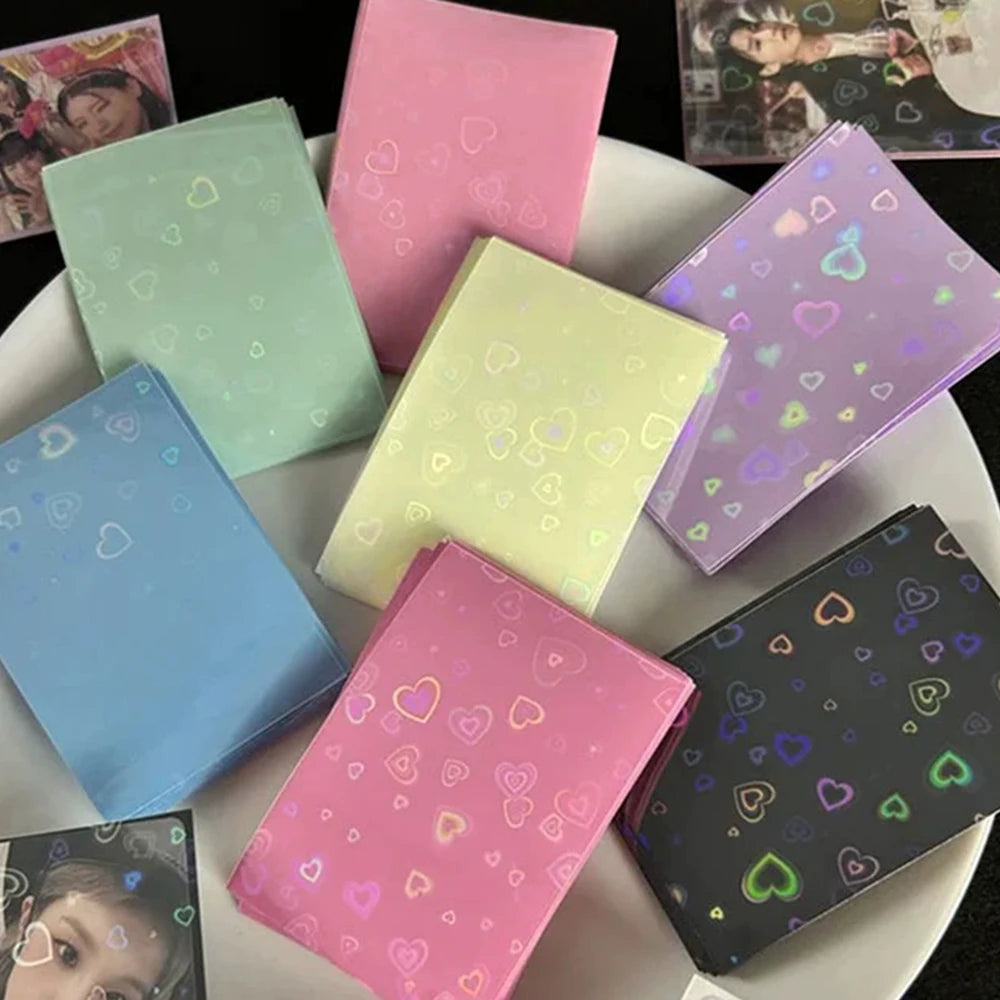 50Pcs Heart Bling Photocard Sleeves,Glitter Laser Card Protector Holder Photo Card Films Cards Protector Photo Cards Protective Qme