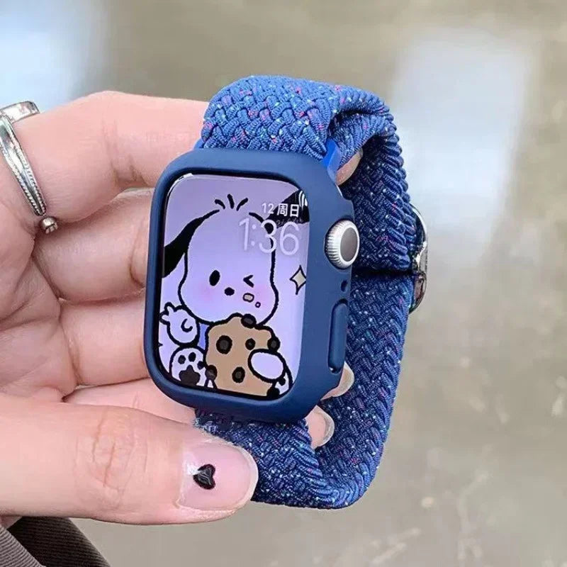 Korean Cute Braied Strap + Case For Apple Watch Band 49mm 41mm 45 44 38 42 Nylon Bracelet For iWatch Series 9 8 7 6 5 4 3 SE 40 Qme