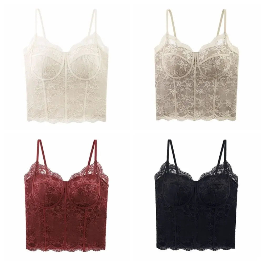 Fashion Mesh Flower Slim Lace Crop Bottoming Shirt Summer Girl's Vest Qme