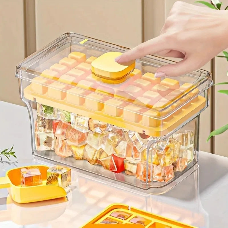 Double-layer 68-grid Push-type Deicing Ice Cube Tray with Storage Box Portable Ice Box with Ice Shovel Household Ice Making Set Qme