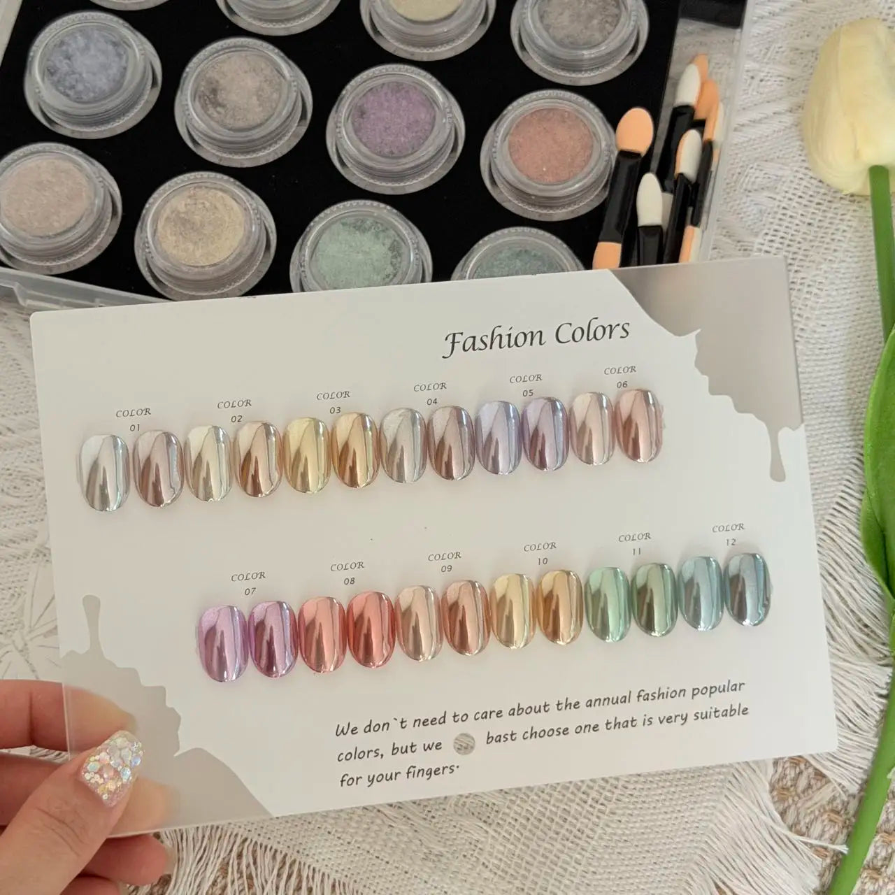 Aurora Pearl Chrome Nail Powder Complete Storage Case Display Card Qme