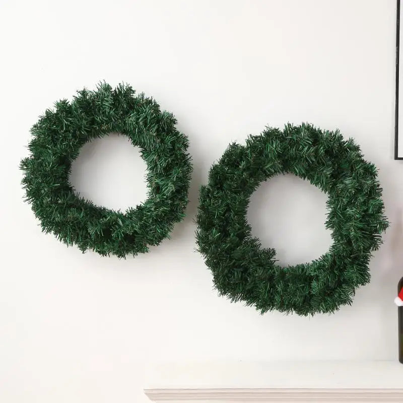 30/40cm New Green Christmas Decoration Wreath Encrypted PVC Ordinary Leaf Simulation Wreath Door Hanging Christmas Wreath Qme