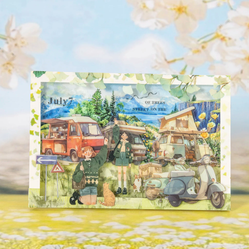 1 Roll Travel Journey Adventure Vehicle PET Tape for DIY Scrapbook Collage Art Journal Phone Case Notebook Decoration Qme