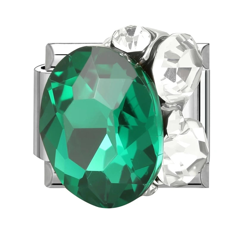 Trendy Green Emerald Inlay Zircon Shiny Italian Charm Link Fit 9mm Stainless Steel Bracelet DIY Making Men Women Jewelry Gifts Qme Style 4