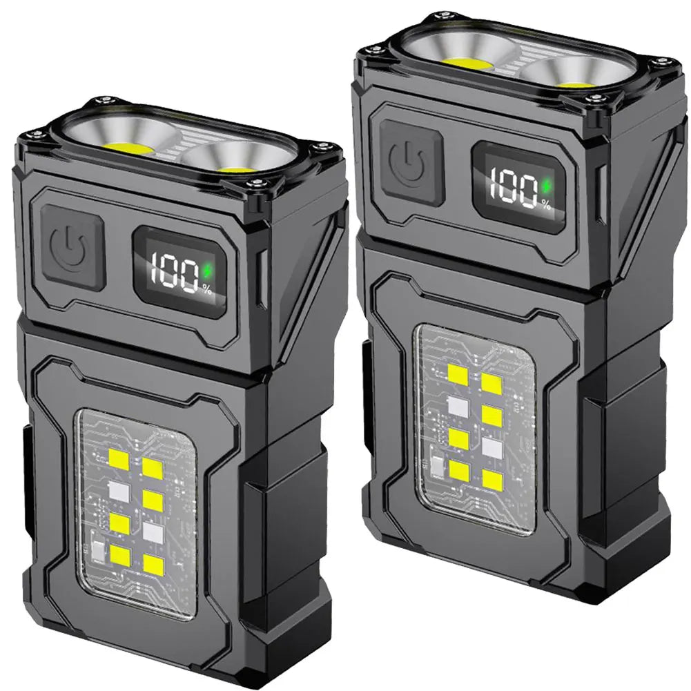 Rechargeable Work Light COB Flashlight 1200mAh Magnetic 180 Rotate Qme 2pcs