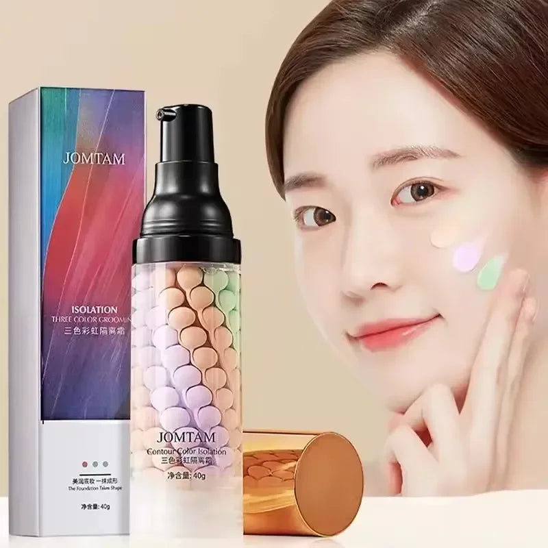 Face Makeup Primer Tri-color Cream Contour Isolation Waterproof Qme